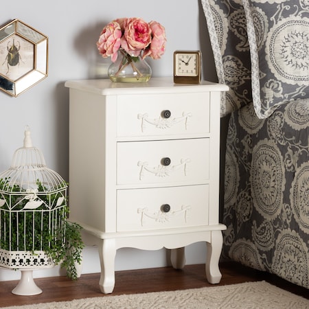 Baxton Studio Callen Classic and Traditional White Finished Wood 3Drawer Nightstand 212-11939-ZORO